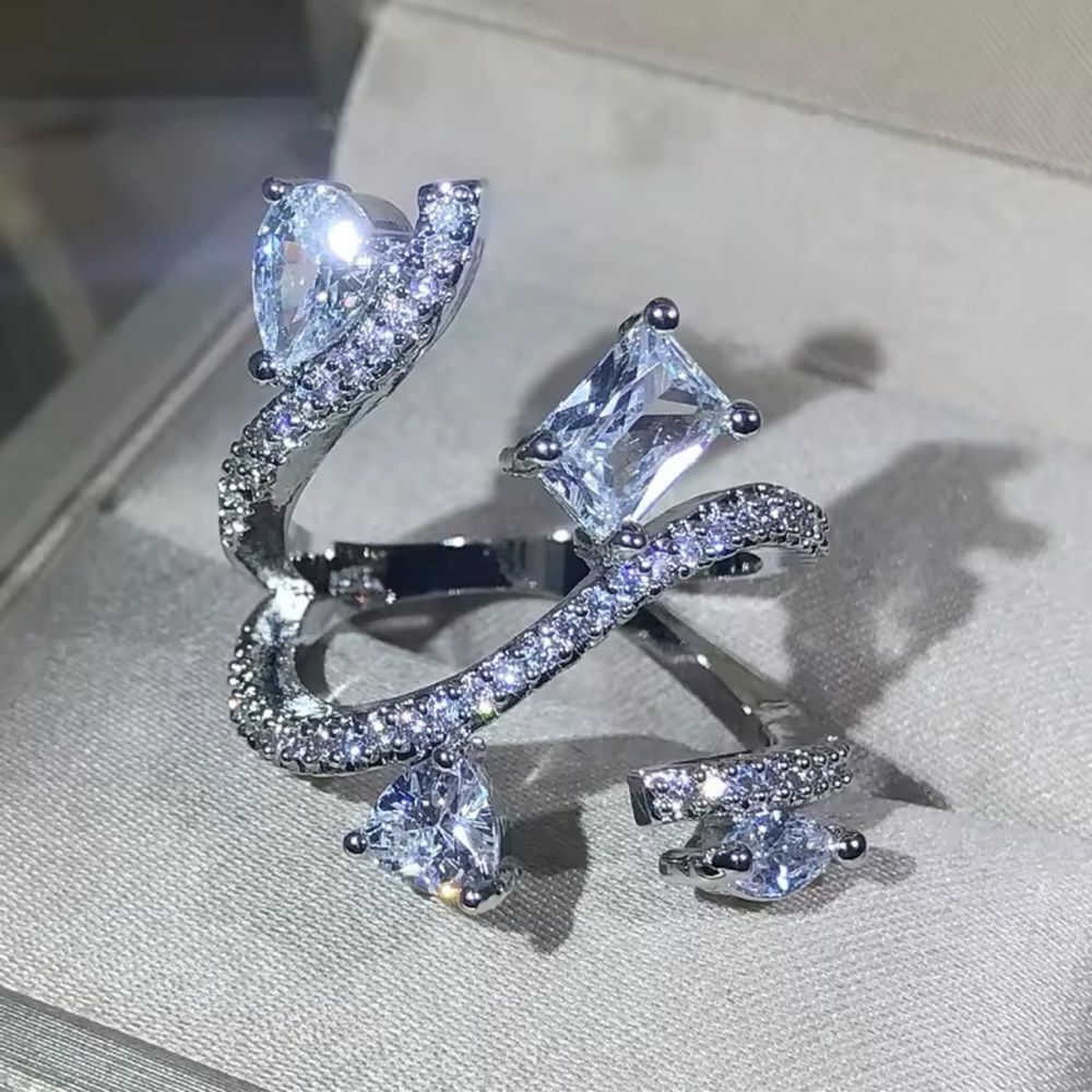 Sterling Silver Cubic Zirconia Multi-Stone Statement Ring